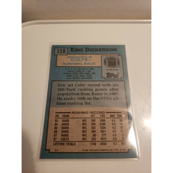 1988 Topps #118 Eric Dickerson - Indianapolis Colts - HOF NFL - Picture 2 of 2